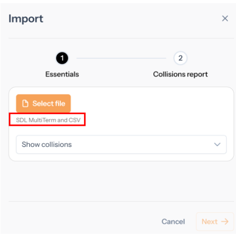 A screenshot of a import